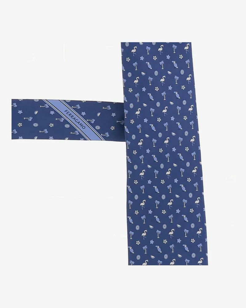 Ferragamo Men's Silk Tie Blue Ties & Bow Blue