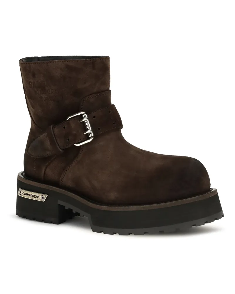 Balenciaga Women's Venom Mini Waxed Suede Calf Leather Ankle Boots L Espresso-Ag Silver Espresso/ag Brown