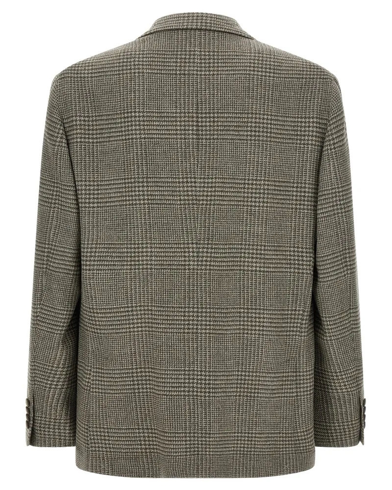 Brunello Cucinelli Prince of Wales Wool-Cashmere Blazer — Green Green