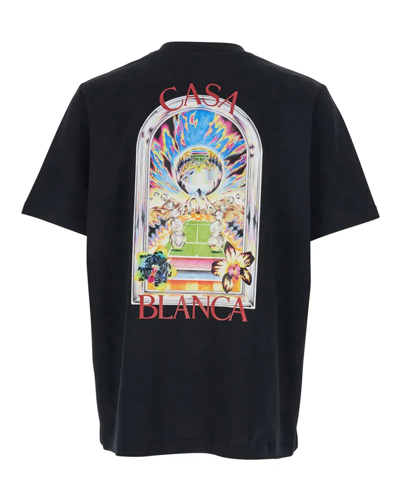 Casablanca Paris Logo-Embroidered Cotton T-Shirt — Black 