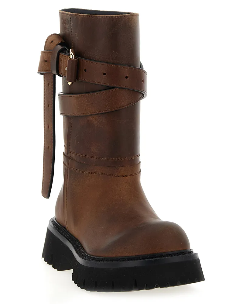 Moschino Women's Brown Velvet Leather Over The Knee Shoe Brown