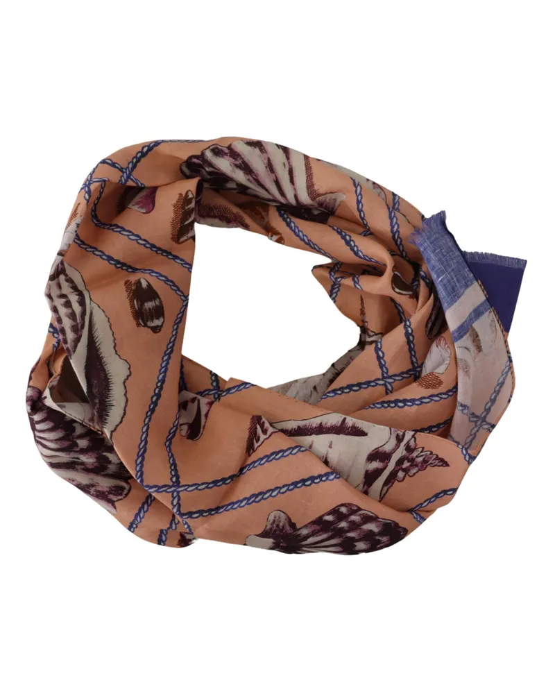 Dolce & Gabbana Linen Seashell Print Scarf — Multicolor Multicolor
