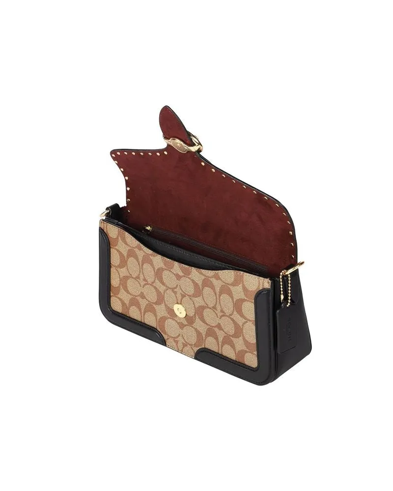 Coach Women's Shoulder Bag Gold-Khaki-Terracotta Coated Canvas Leather Shoulder-bags Gold
