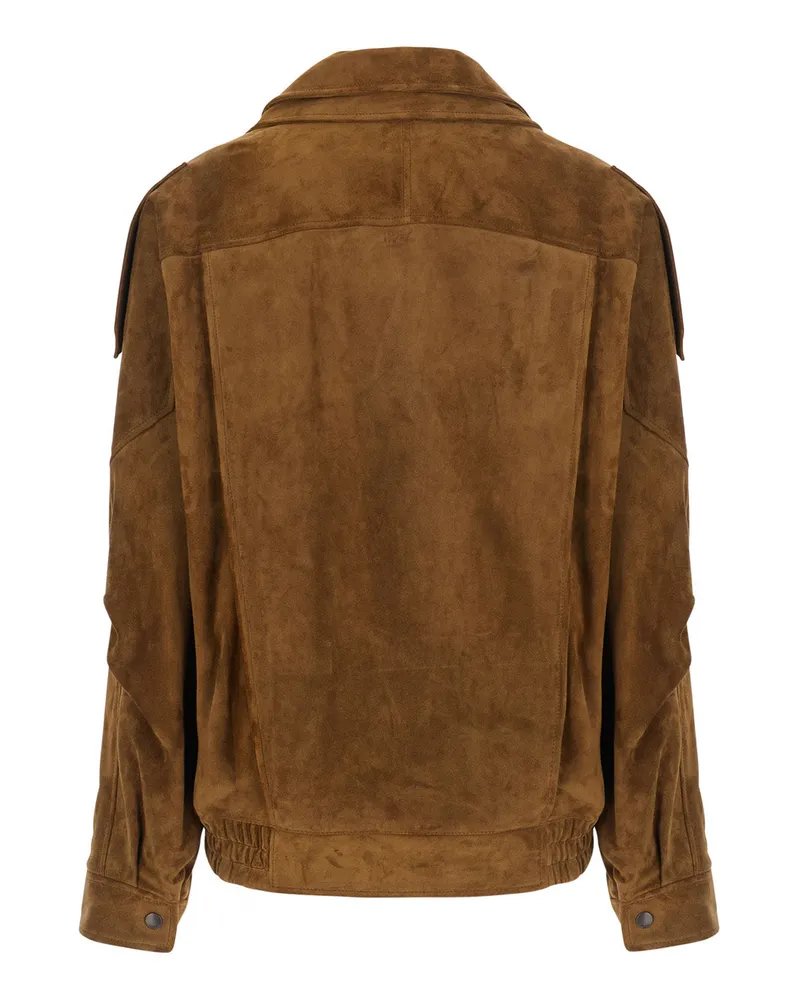 Saint Laurent Women's Jacket Brown Suede Calf Leather Coat Brown