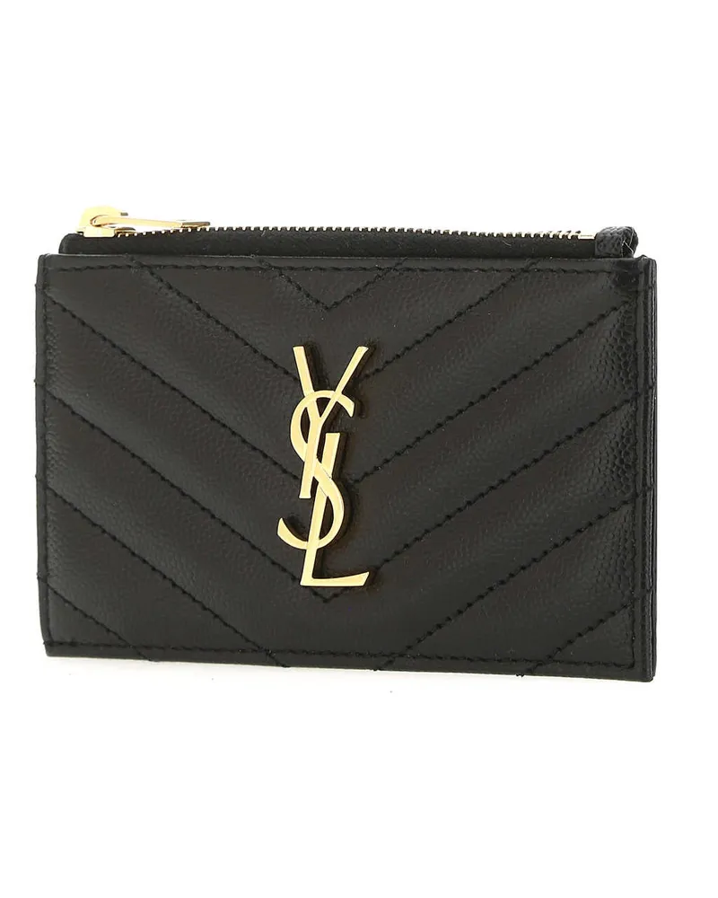 Saint Laurent Women's Black Leather Card Holder 1000 Portafogli Wallet Black