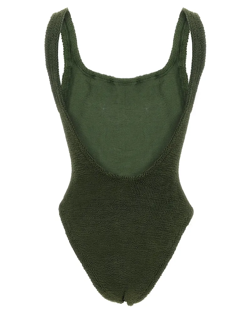 Hunza G Crinkle-Textured Square Neck Swimsuit — Khaki Khaki