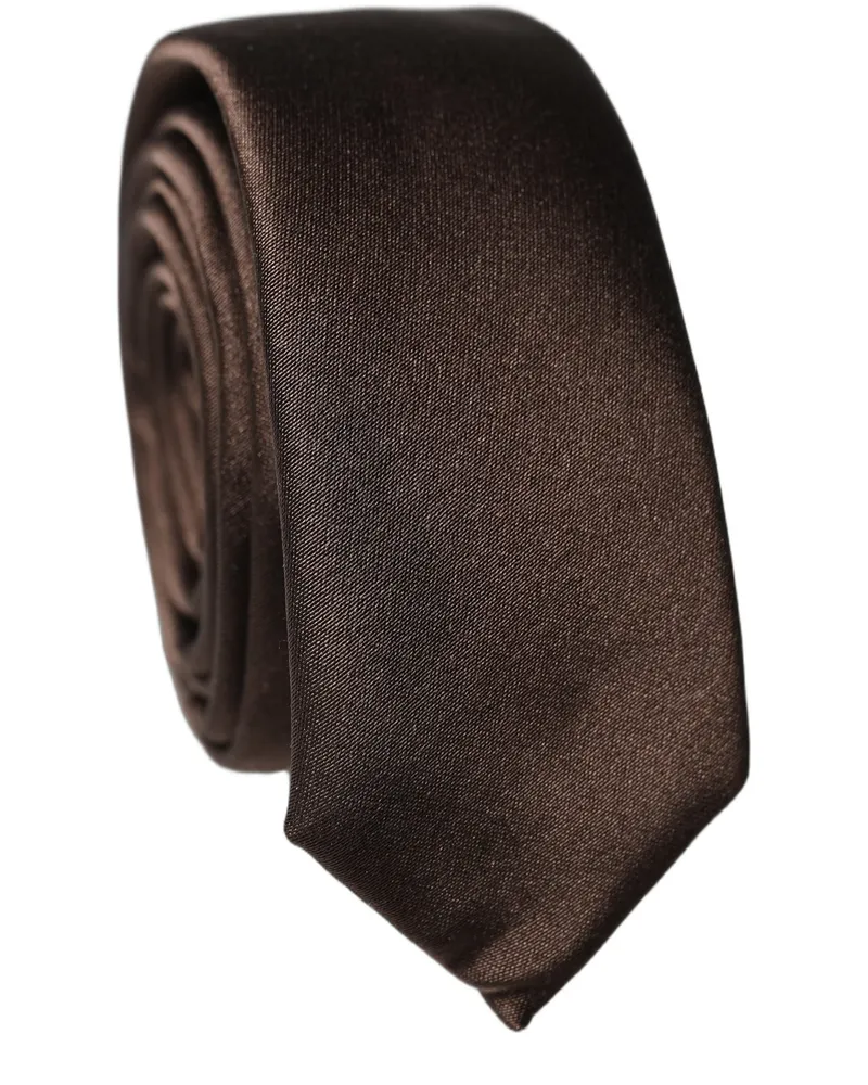 Dolce & Gabbana Brown Solid Silk Adjustable Men Tied Necktie Tie Brown
