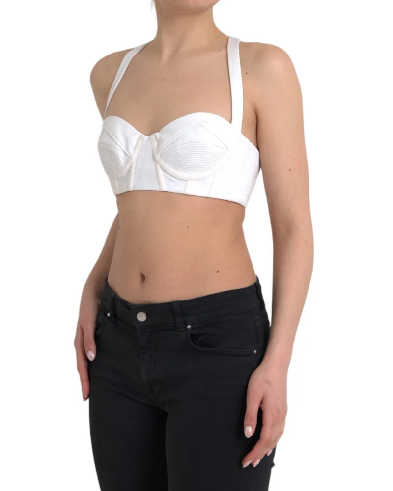 Versace Women's White Viscose Bustier Sleeveless Cropped Top Silk Nylon Elastane White