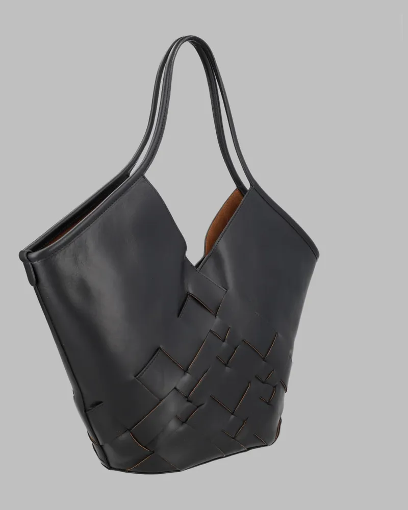 HEREU Coloma Calfskin Leather Tote Bag — Black Black