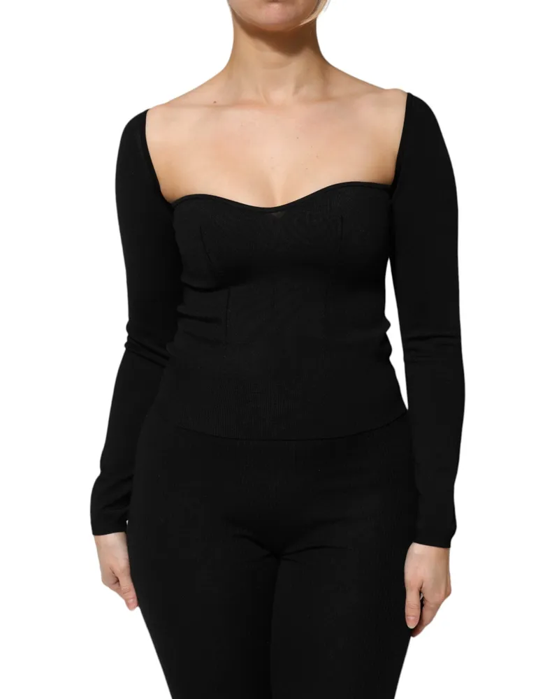 Dolce & Gabbana Women's Black Viscose Long Sleeve Pullover Blouse Top Polyester Black