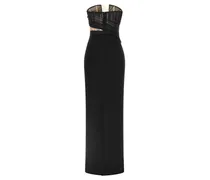 Corsetted Draped Maxi Dress — Black