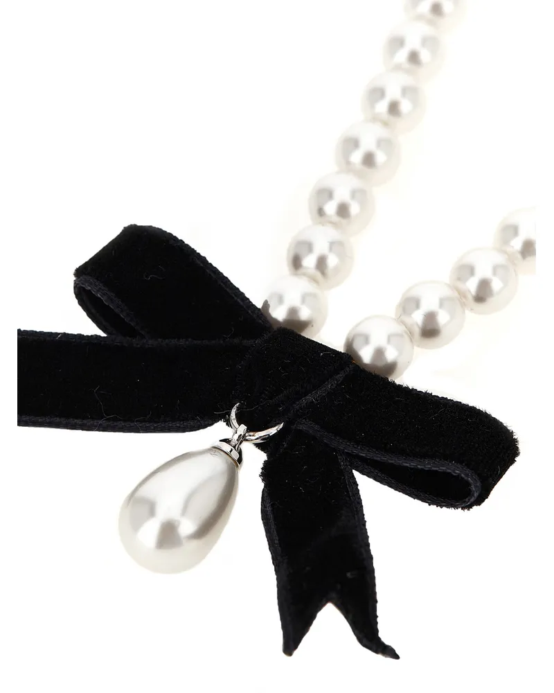 Self-Portrait Black Bow Pearl Necklace — Bicolor Bicolor
