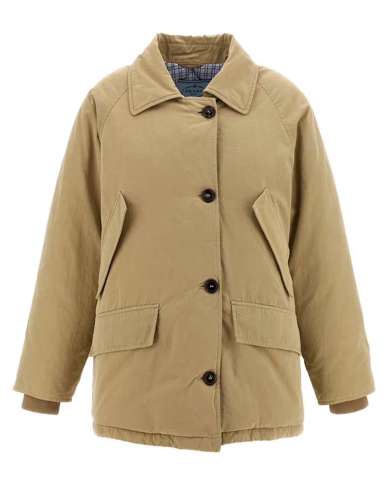 Prada Women's Beige Cotton Full-Length Jacket Clothing Beige