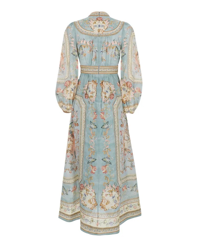 Zimmermann Women's Long Dress Roselight Multicolour Linen Blue