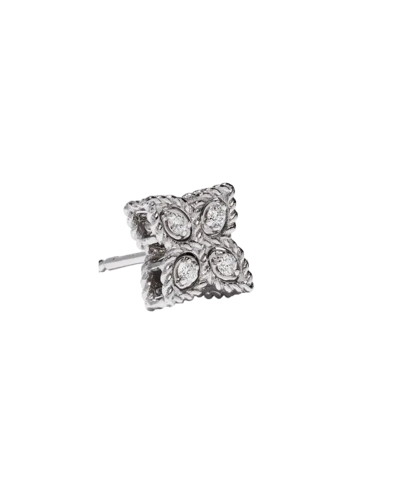 Roberto Coin Women's 18kt White Gold Princess Flower Diamond Earrings Continuty White