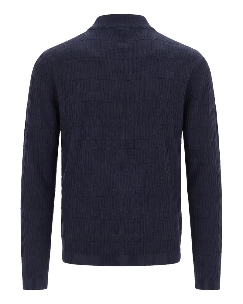 Emporio Armani Fancy Stitch Virgin Wool Cardigan — Navy Navy