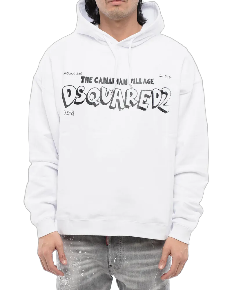 Dsquared2 Men's Canadian Village Logo Oversize Hoodie White Clothing > Knitwear White