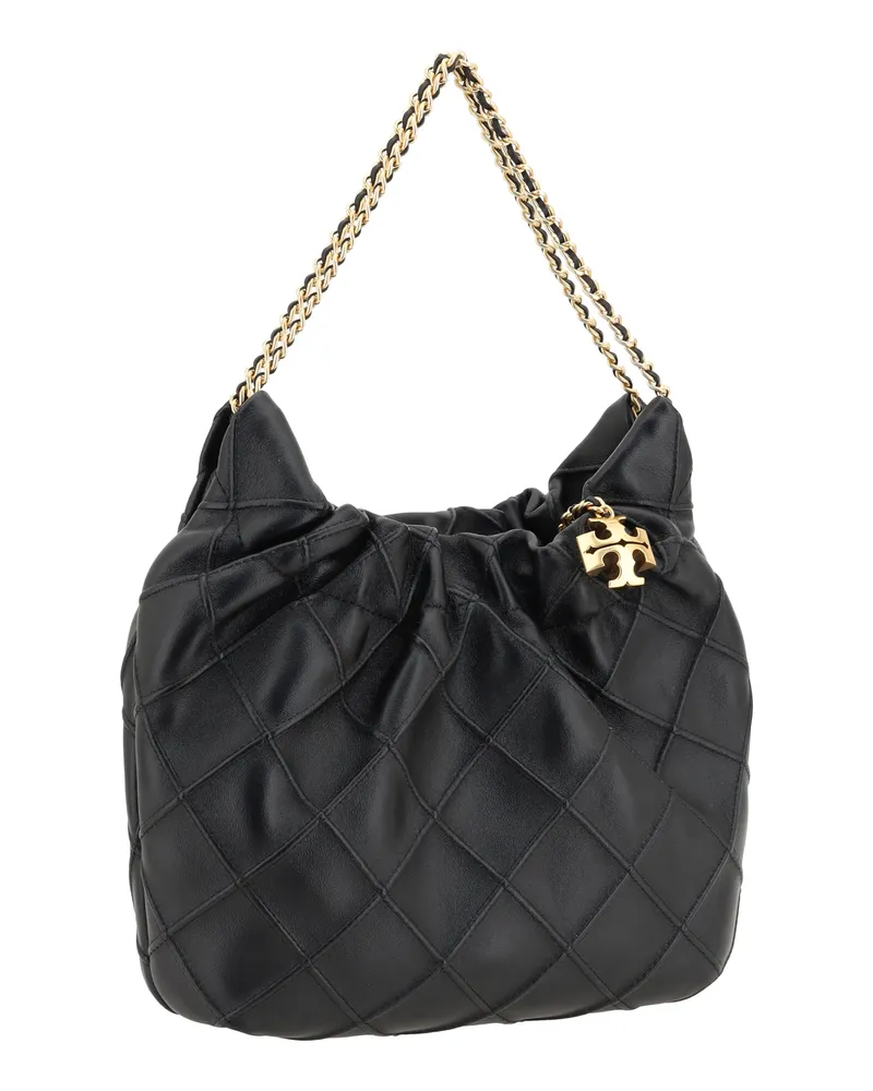Tory Burch Women's Fleming Mini Hobo Shoulder Bag Black Lamb Ovis Aries Black
