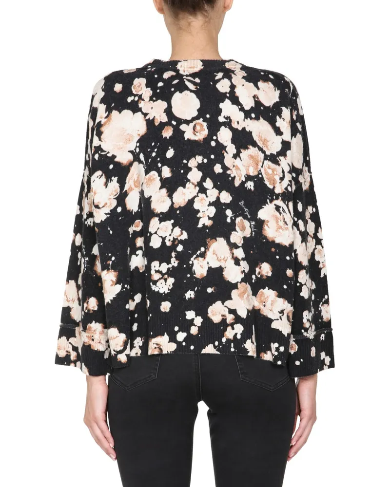 Moschino Floral Crew Neck Sweater — Black Black