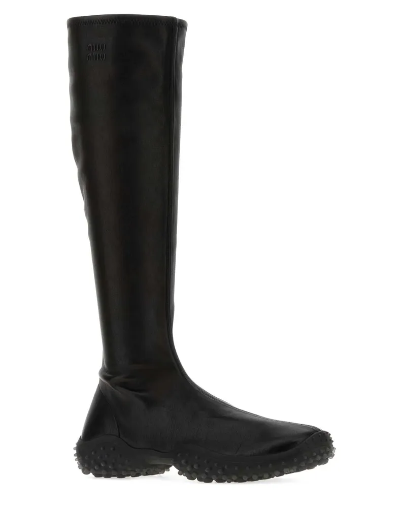 Miu Miu Nappa Leather Knee-High Boot — Black Black