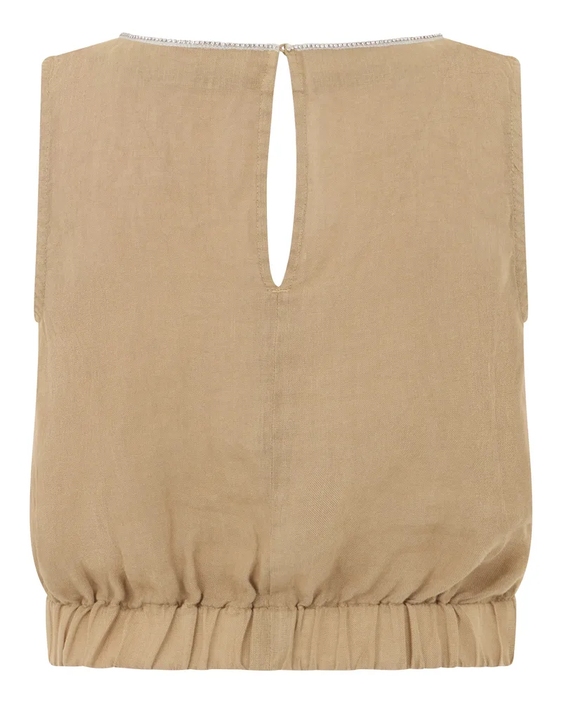 120% Lino Women's Linen Crop Top Savana Blouses Shirt Beige