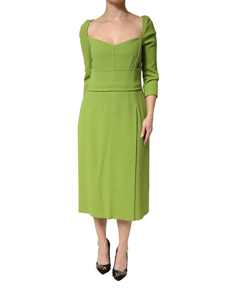 Dolce & Gabbana Women's Green Silk Sweetheart Neckline Midi Dress Viscose Green