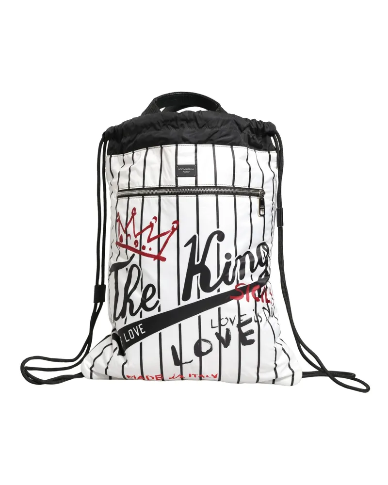 Dolce & Gabbana Black White Striped Polyester Drawstring Backpack Men Bag And Nylon Pp Calf Black