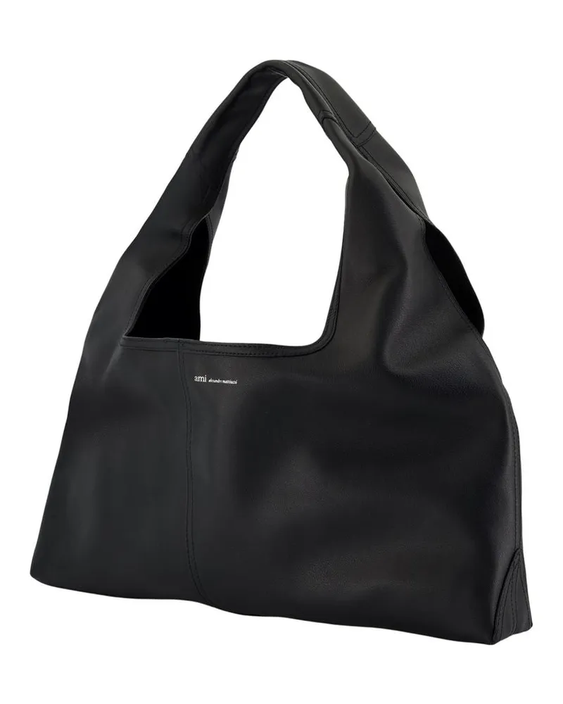 AMI Paris Unisex Etienne Shoulder Bag -  Leather Black Calfskin Shoulder-Hobo-Bags Black