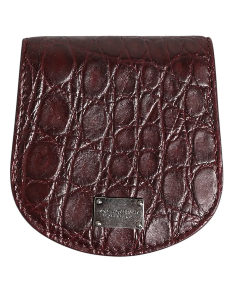 Dolce & Gabbana Men's Burgundy Exotic Skin Coin Condom Case Holder Pocket Wallet Brown Caiman Leather Burgundy