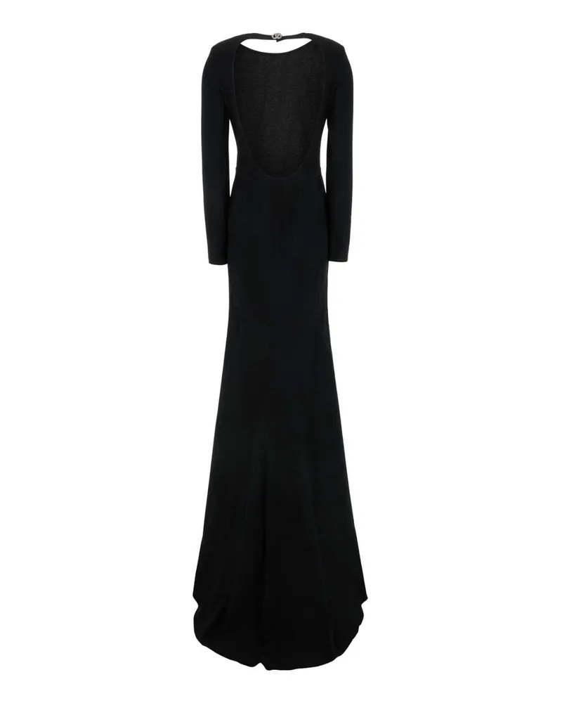 Gucci Women's Black Crepe Long Dress Exterior: Acetate Viscose Abiti Lunghi Black