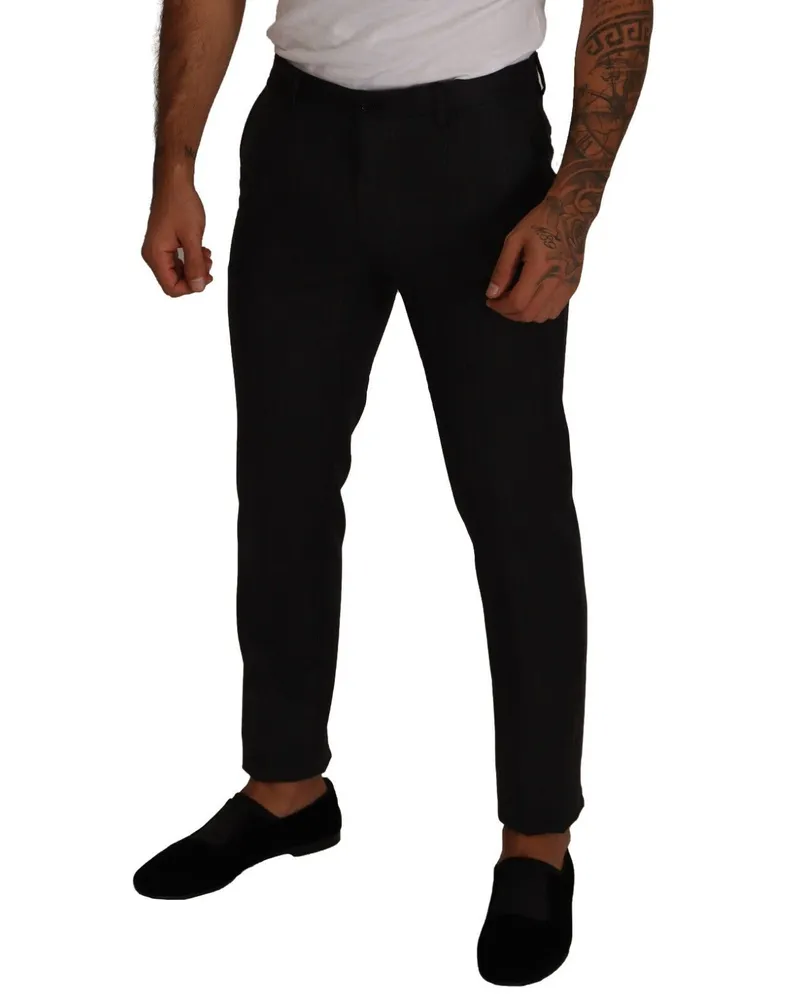 Dolce & Gabbana Men's Gray Check Wool Formal Trouser Dress Pants Virgin Gray