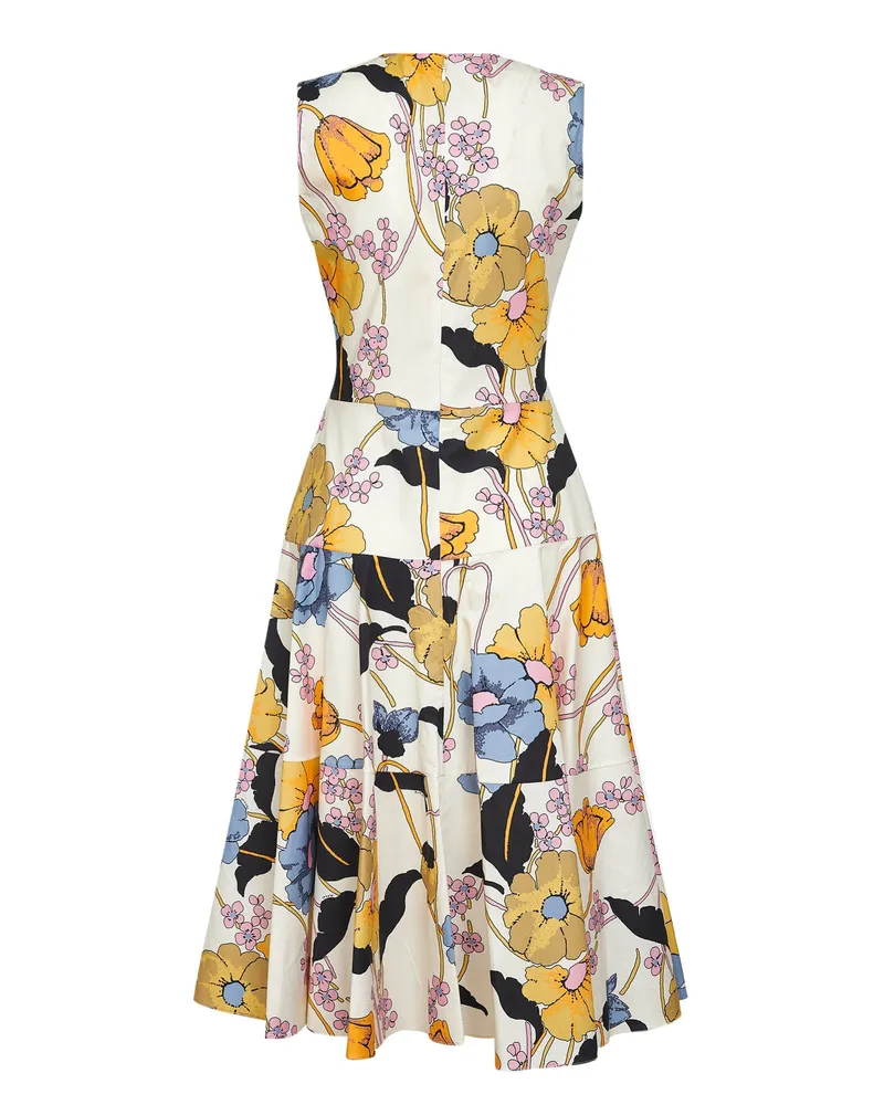 Marni Women's Cream Poplin Midi Dress With Floral Print Cotton Cream