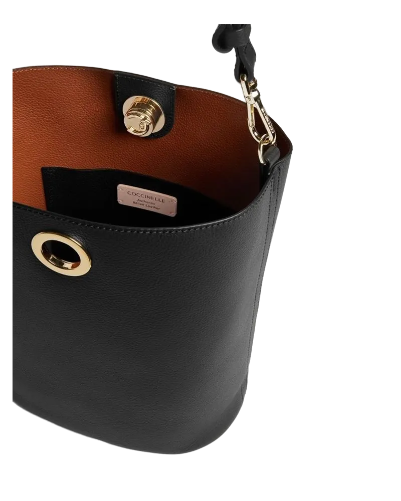 Coccinelle Women's Bucket Bag Black-Cognac Bovine Leather - Bucket-Bags Black/cognac Black