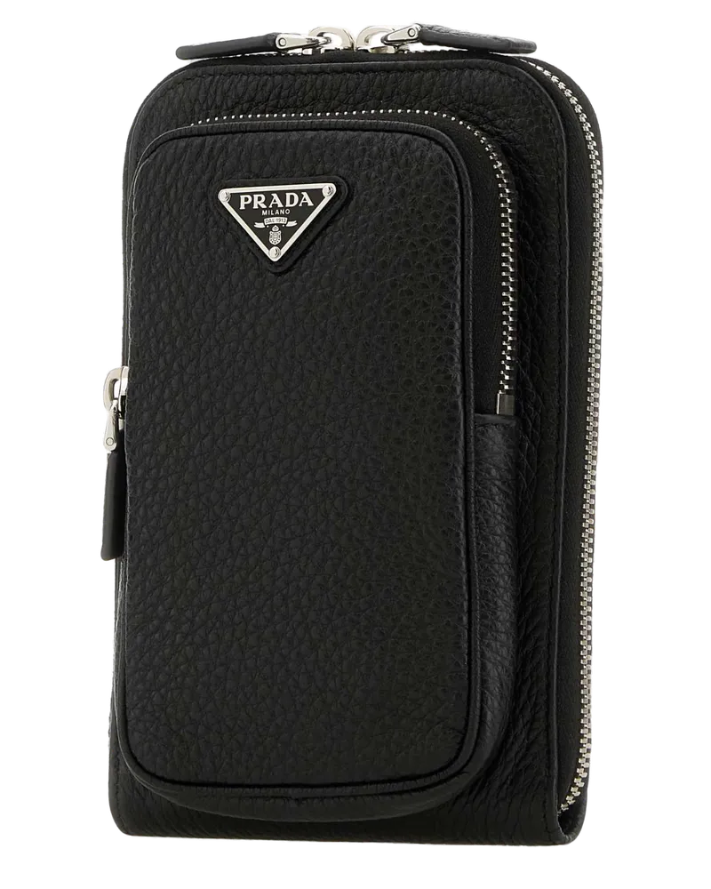 Prada Men's Black Leather Phone Case Nero Calfleather Cover Accessory Black