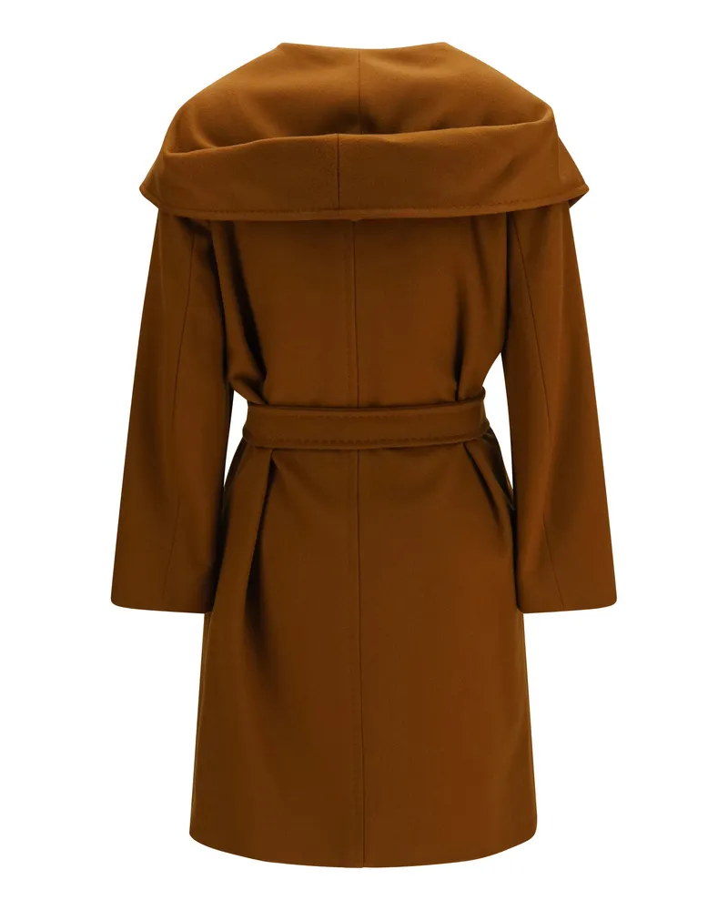 Max Mara Women's Wool Drap Newmang Coat Cuoio Fleece Ovis Aries 