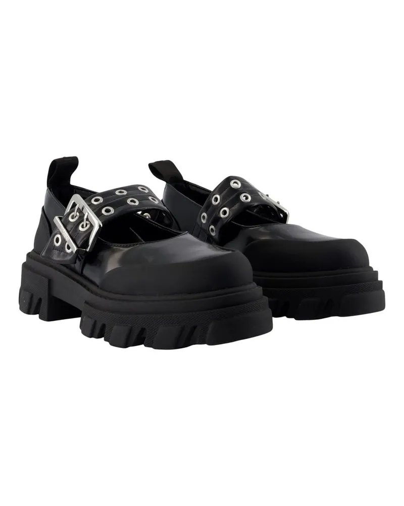 Ganni Women's Cleated Box Ballerinas -  Synthetic Black Shoes Flat-Shoes Black