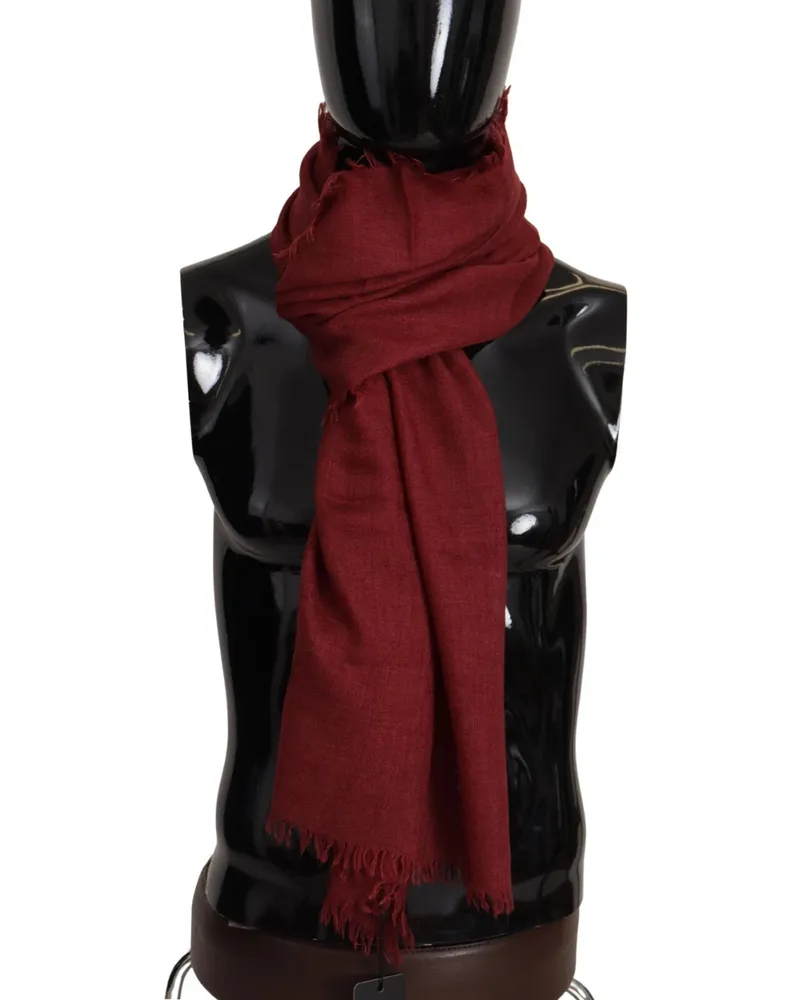 Dolce & Gabbana Men's Red Dg Crown Cashmere Silk Shawl Fringe Wrap Scarf Red