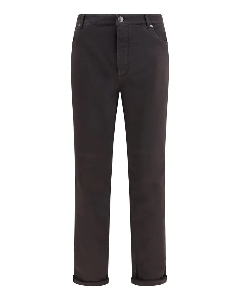 Brunello Cucinelli Men's Jeans With Turn-Up Hem Dark Brown Cotton Trousers Brown