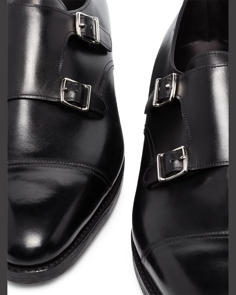John Lobb Men's Double Monk Strap Shoes William Black Leather Accessories Black