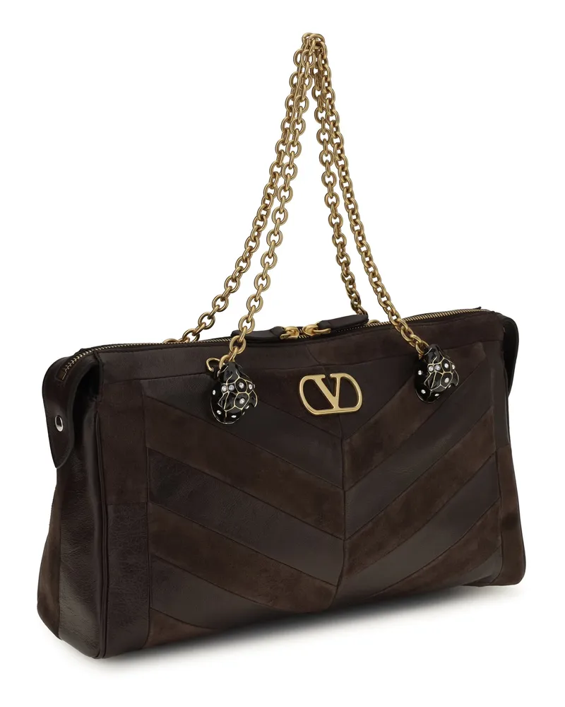 Valentino Garavani Women's Medium Panthea Shoulder Bag Ebony Brown-Oak Brown Calf Leather Bos Taurus Brown/oak Brown