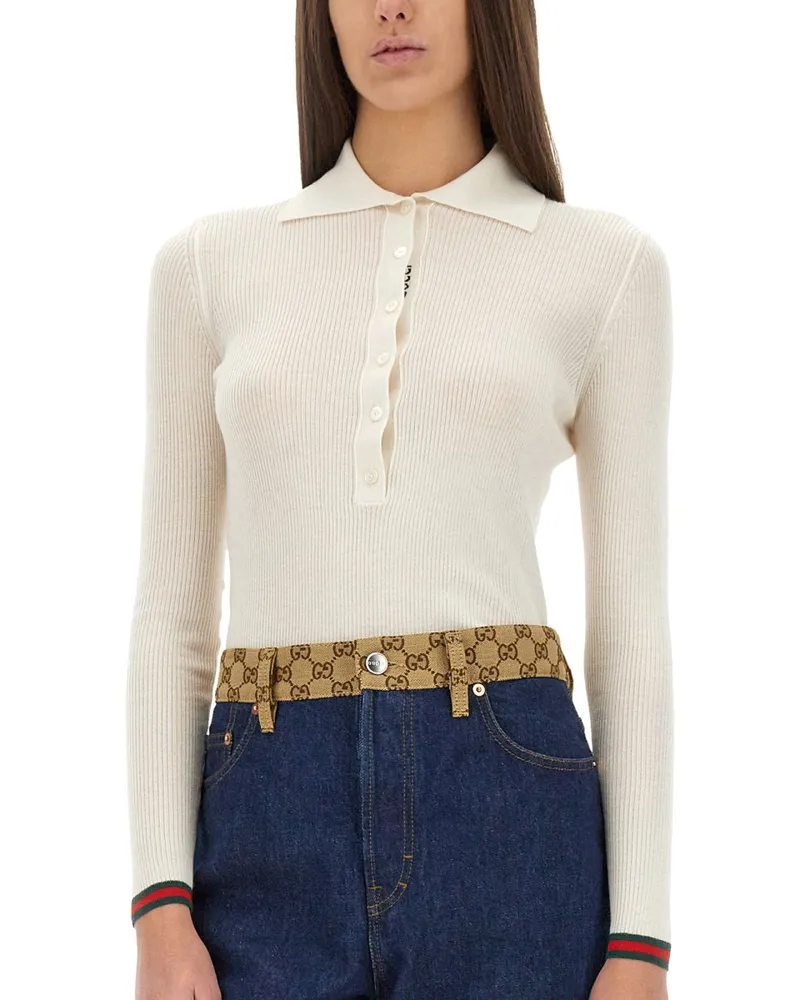 Gucci Cashmere-Silk Blend Polo Shirt — White White
