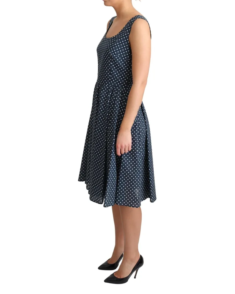 Dolce & Gabbana Women Blue Dotted Cotton A-Line Gown Dress Navy