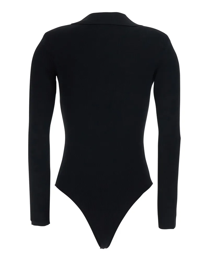 Elisabetta Franchi Gold-Clasp Ribbed Knit Bodysuit — Black Black