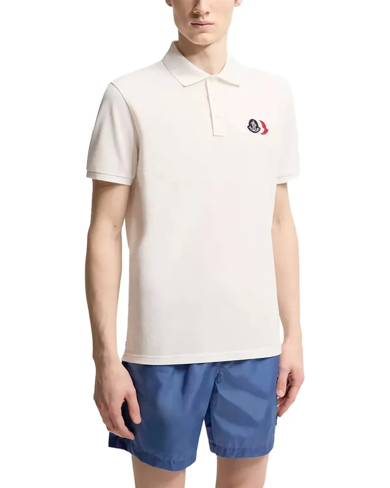Moncler Logo-Patch Cotton Piquet Polo — White White