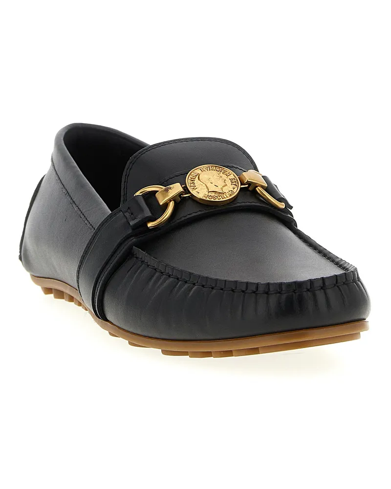 Moschino Leather with Antiqued Metal Detail Loafer — Black Black