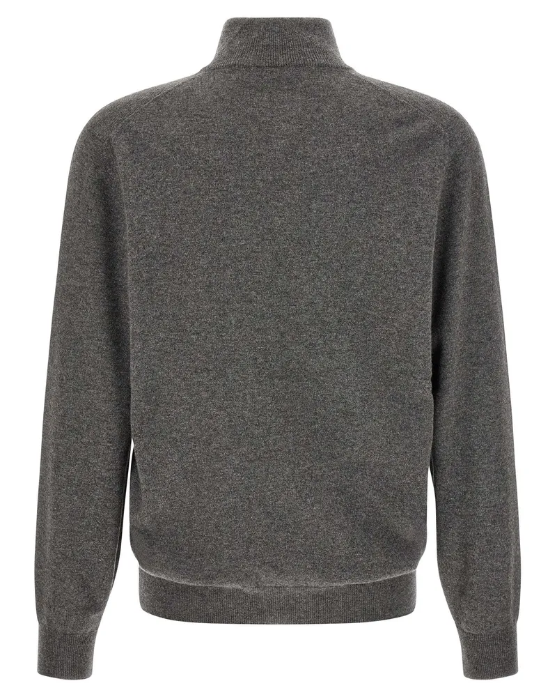 Brunello Cucinelli Pure Cashmere Half-Zip Sweater — Gray Gray