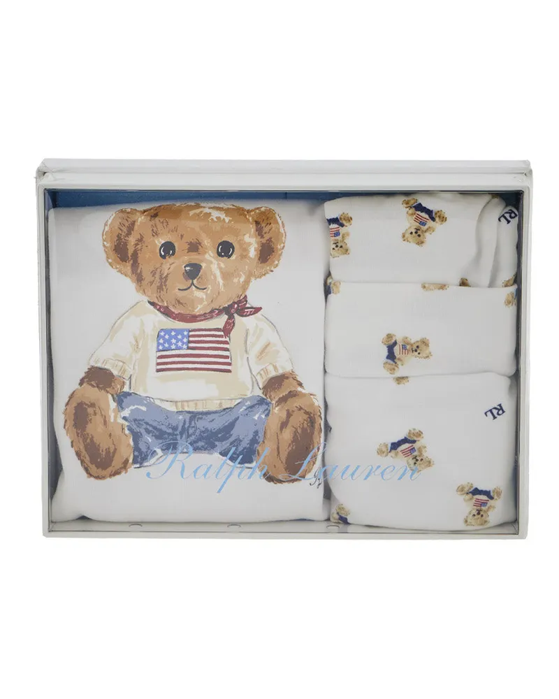 Ralph Lauren Bear-Print Cotton Bodysuit — White White