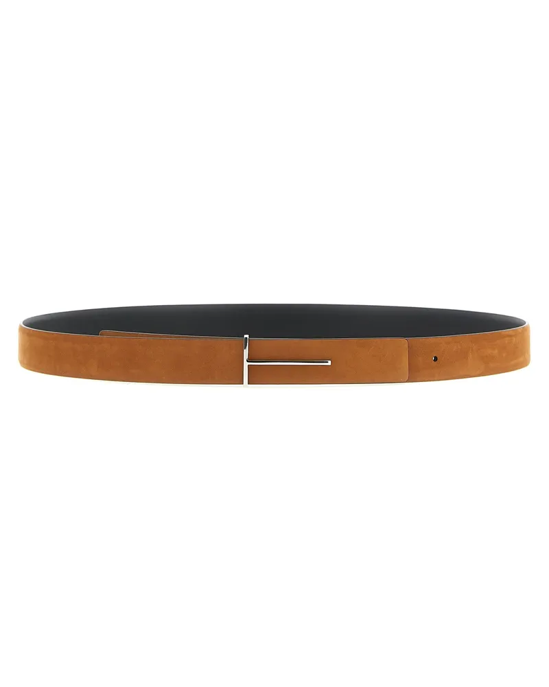 Tom Ford Reversible Nubuck and Leather Belt — Brown Brown
