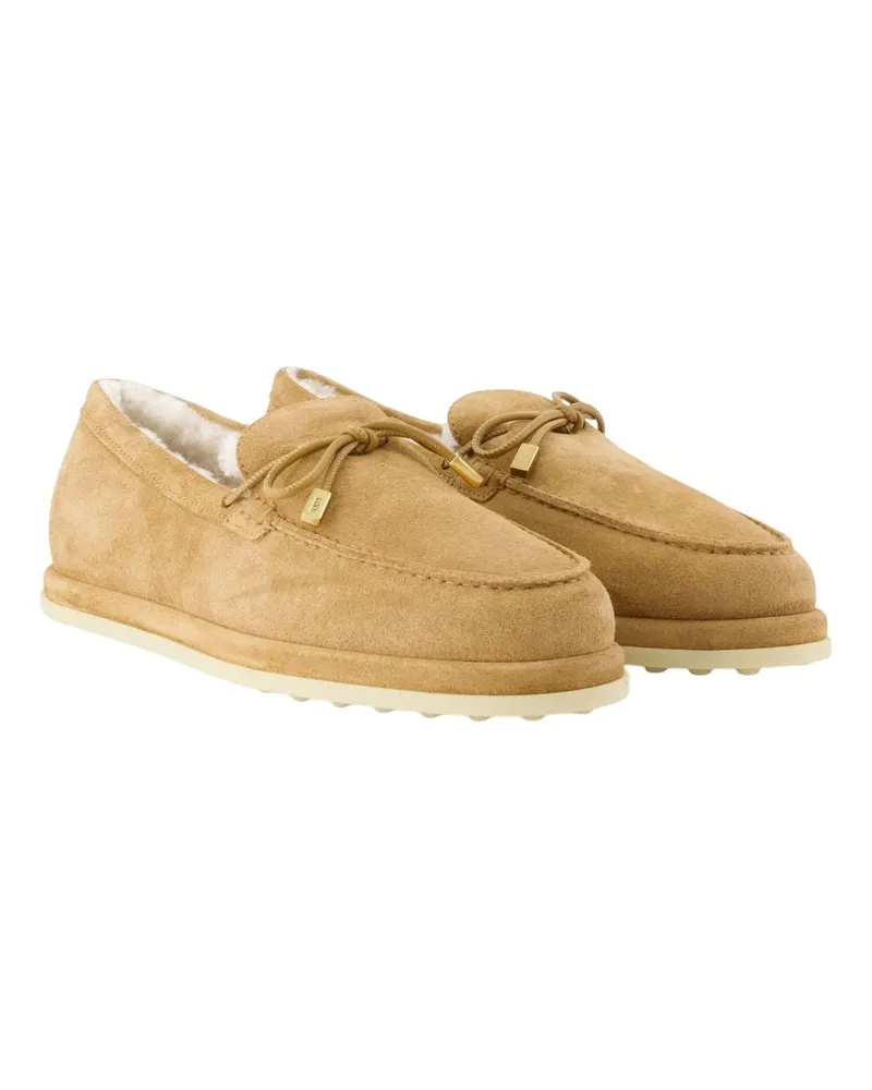 TOD'S Women's Gomma Loafers - Tods Leather Brown Calfskin Shoes Flat-Shoes Beige