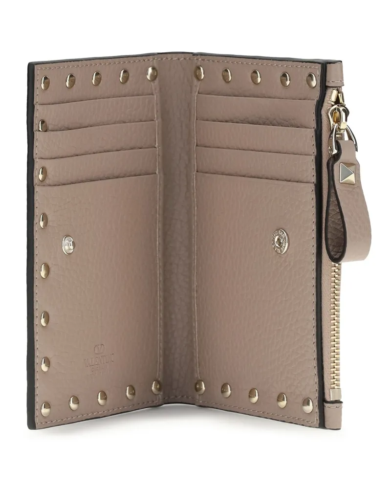 Valentino Garavani Women's Card Holder Rockstud Powder Calfskin Calf Leather Wallets & Purses Beige